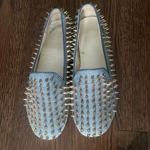 Leather Metal Spike Sued Loafers